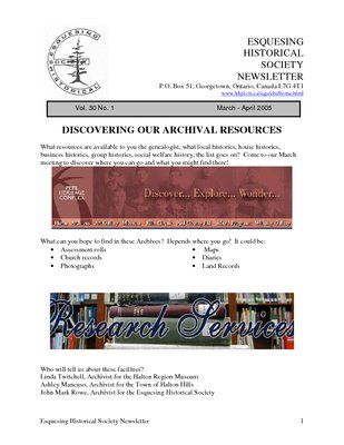 Esquesing Historical Society Newsletter March 2005