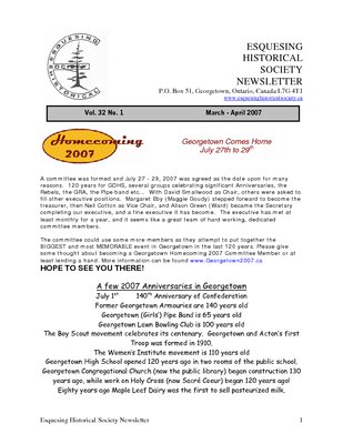 Esquesing Historical Society Newsletter March 2007