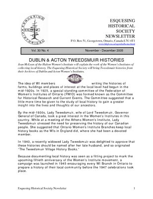 Esquesing Historical Society Newsletter November 2005