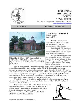 Esquesing Historical Society Newsletter November 2007