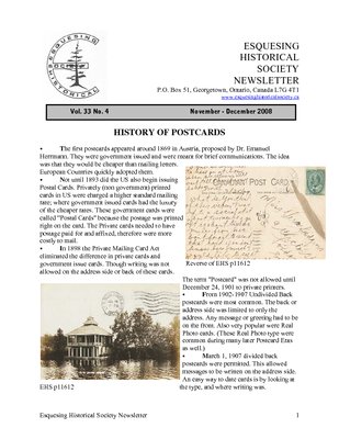 Esquesing Historical Society Newsletter November 2008