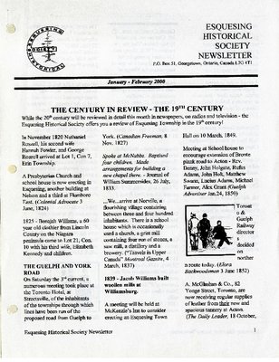 Esquesing Historical Society Newsletter January 2000