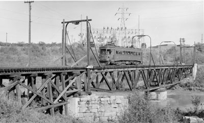 Niagara, St. Catharines & Toronto Electric Railway crossing a bridge, 1930