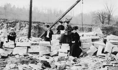 Visitors to a limestone quarry