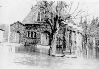 St. Alban's Anglican Church in flood 1965