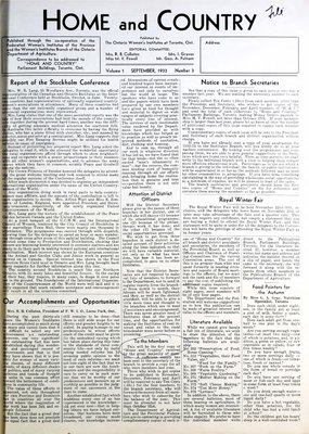 Home & Country Newsletters (Stoney Creek, ON), September 1933