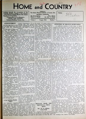 Home & Country Newsletters (Stoney Creek, ON), August 1934