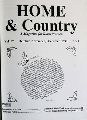 Home & Country Newsletters (Stoney Creek, ON), October, November, December 1991