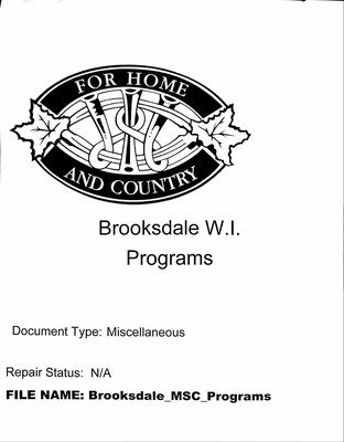 Brooksdale WI Programs, 1923-2017