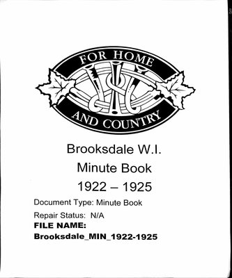 Brooksdale WI Minute Book: 1922-1925