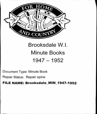 Brooksdale WI Minute Book: 1947-1952