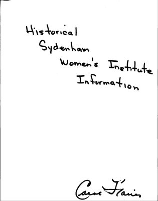 Sydenham WI Tweedsmuir Community History, Volume 7