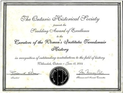 Castleton WI Scadding Award of Excellence Certificate, 2004