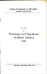 List of Meetings and Speakers SUMMER SERIES 1930