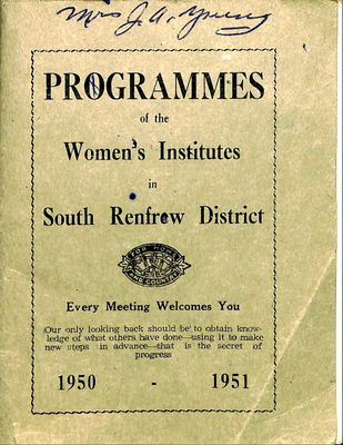 Renfrew South District WI Programs, 1950-51