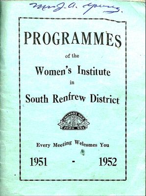 Renfrew South District WI Programs, 1951-52