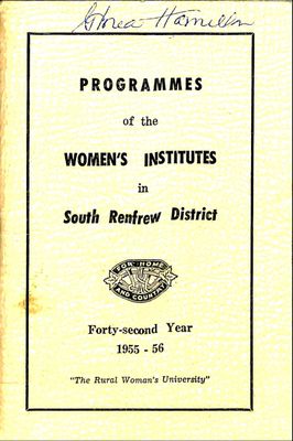 Renfrew South District WI Programs, 1955-56