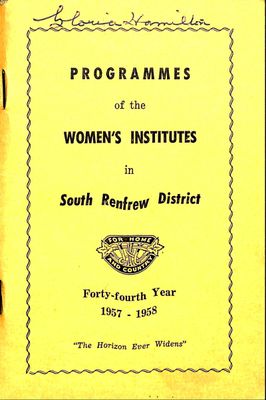 Renfrew South District WI Programs, 1957-58