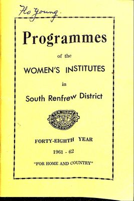 Renfrew South District WI Programs, 1961-62