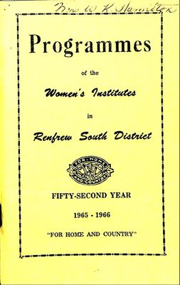 Renfrew South District WI Programs, 1965-66