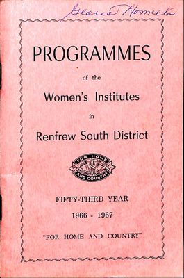 Renfrew South District WI Programs, 1966-67