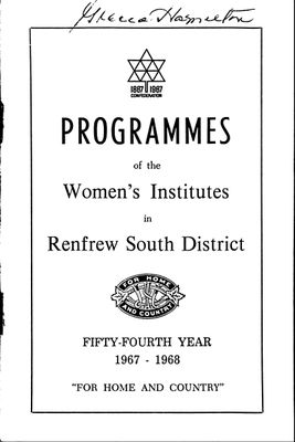 Renfrew South District WI Programs, 1967-68