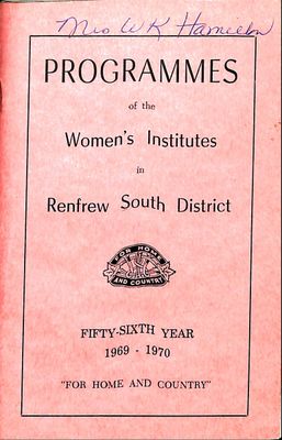 Renfrew South District WI Programs, 1969-70