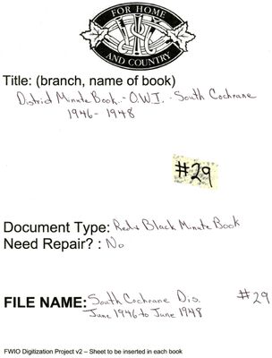 South Cochrane District WI Minute Book, 1946-49