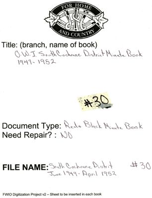 South Cochrane District WI Minute Book, 1949-53