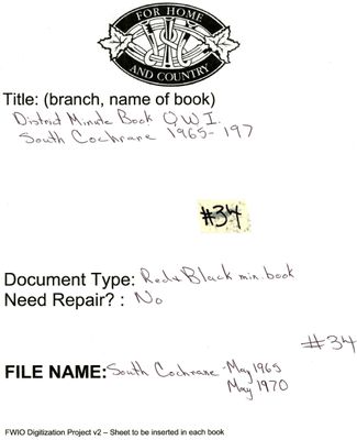 South Cochrane District WI Minute Book 1965-70