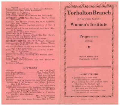 Torbolton WI Program Book 1937-38