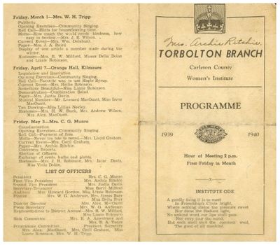 Torbolton WI Program Book 1939-40