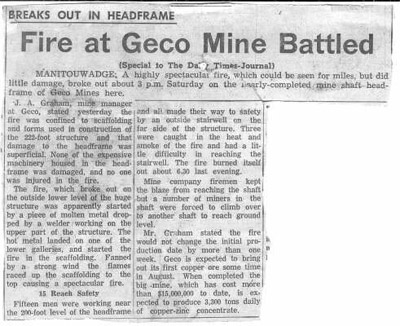 Fire at Geco Mine Battled