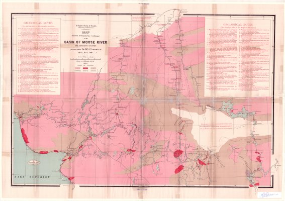 Map showing the geology of the Basin of Moose River and adjacent country : to illustrate Dr. Bell's reports of 1875, 1877, 1881