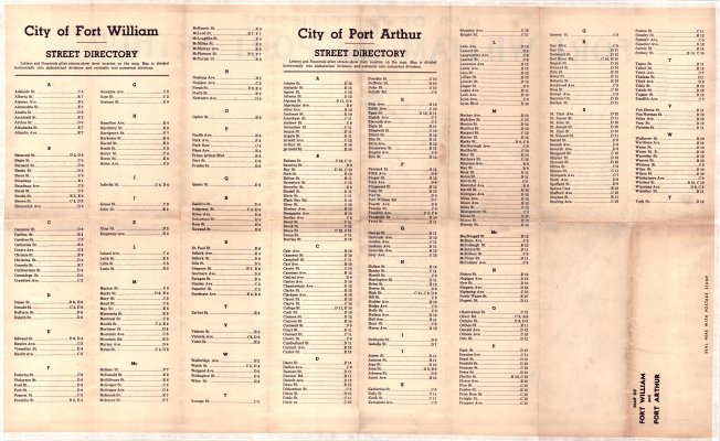 Map of the Cities of Fort William and Port Arthur Street Directory