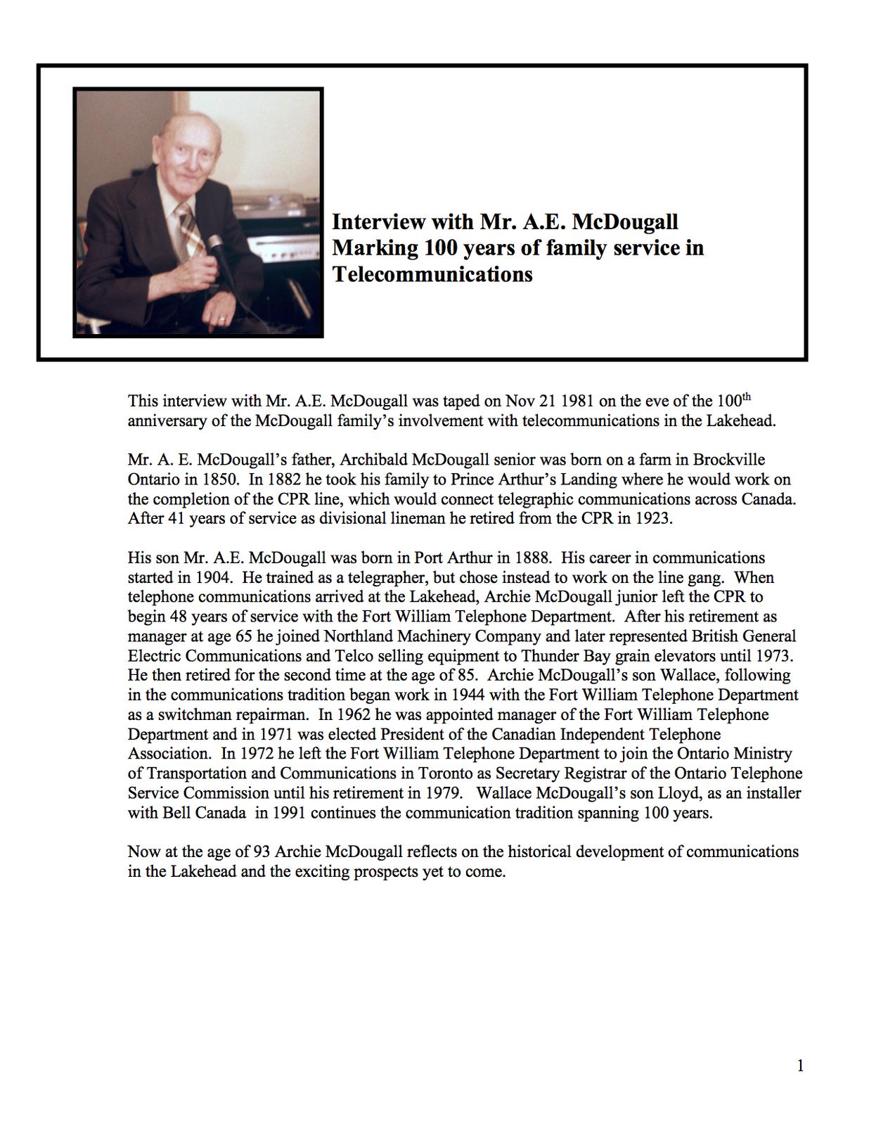 Interview with A.E. McDougall