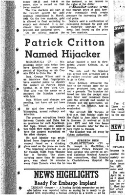 Patrick Critton Named Hijacker