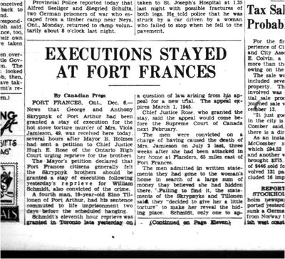 Executions Stayed At Fort Frances