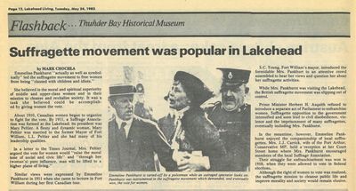 Suffragette movement was popular in Lakehead