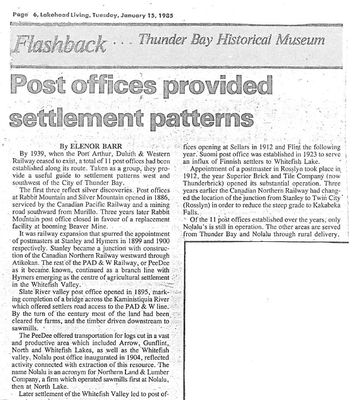 Post offices provided settlement patterns