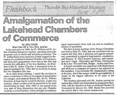 Amalgamation of the Lakehead Chambers of Commerce