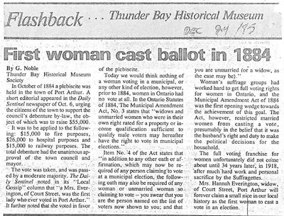 First woman cast ballot in 1884