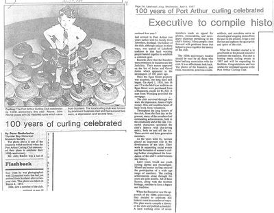 100 years of curling celebrated / 100 years of Port Arthur curling celebrated