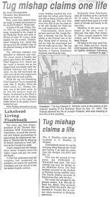 Tug mishap claims one life / Tug mishap claims a life