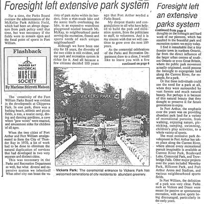 Foresight left extensive park system / Foresight left an extensive parks system