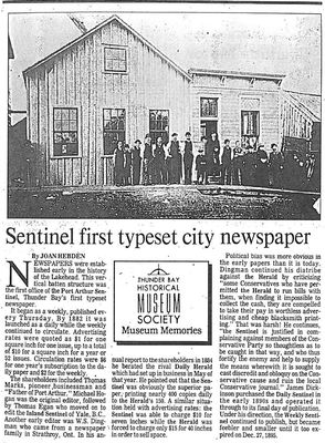 Sentinel first typeset city newspaper