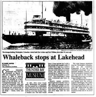 Whaleback stops at Lakehead