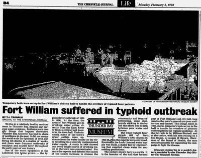 Fort William suffered in typhoid outbreak