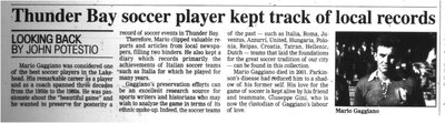 Thunder Bay soccer player kept track of local records