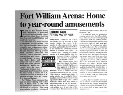 Fort William Arena: Home to year-round amusements